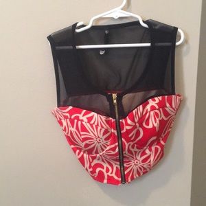 Red, Black, and Cream half top